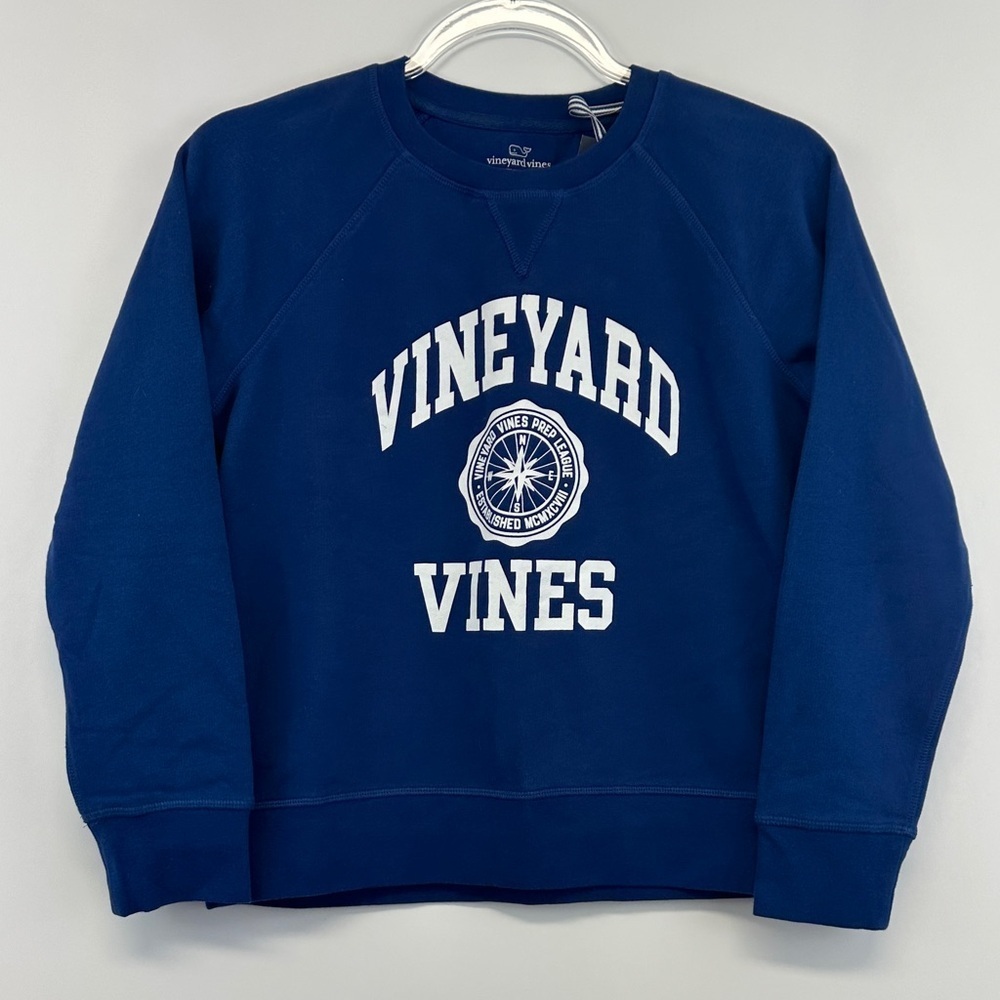NWT Vineyard Vines Prussian Blue Logo Graphic Crewneck Sweatshirt Kids 12/14